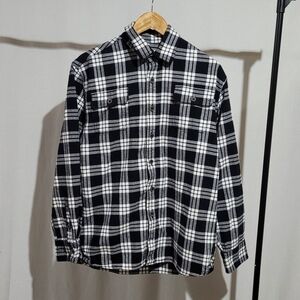 Jachs shirt black white plaid flannel cotton button down long sleeve cabincore